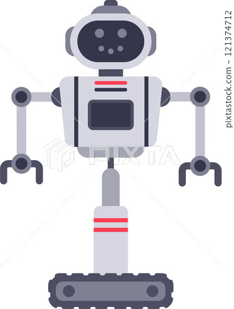 Modern robot standing on tank tracks, showcasing artificial intelligence and advanced technology, representing the future of robotics and automation Modern robot standing on tank tracks, showcasing artificial intelligence and advanced technology, representing the future of robotics and automation 121374712