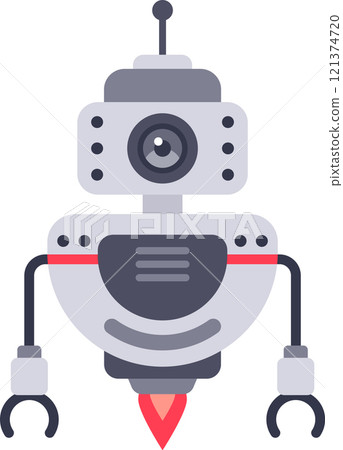 Flying robot with camera and rocket booster launching in a white background, exploring new horizons with artificial intelligence and innovative technology Flying robot with camera and rocket booster launching in a white background, exploring new horizons with artificial intelligence and innovative technology 121374720