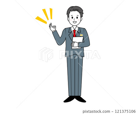 Illustration of a male salesperson serving customers Full-body illustration of a male businessman Illustration of a male salesperson serving customers Full-body illustration of a male businessman 121375106