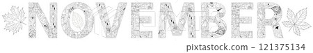 Word NOVEMBER for coloring. Vector decorative zentangle object for any purpose 121375134