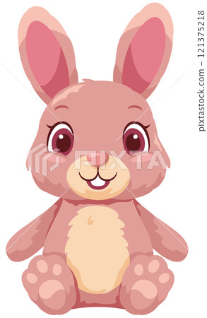 可愛的兔子毛絨動物插圖圖標坐 121375218