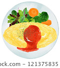 Omelet rice served on a watercolor plate 121375835