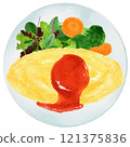 Omelet rice served on a watercolor plate 121375836