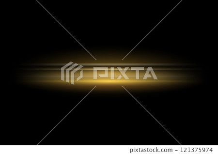 Golden Light Streaks with Sparkling Particles on Black Background Elegant Glow Effect for Luxury Designs. 121375974