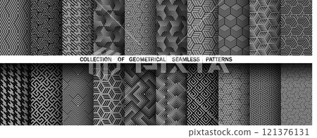 Geometric set of seamless black and gray patterns. Simple vector graphics 121376131