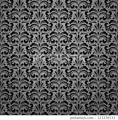Floral pattern. Vintage wallpaper in the Baroque style. Seamless vector background. Gray and black ornament for fabric, wallpaper, packaging. Ornate Damask flower ornament Floral pattern. Vintage wallpaper in the Baroque style. Seamless vector background. Gray and black ornament for fabric, wallpaper, packaging. Ornate Damask flower ornament 121376133