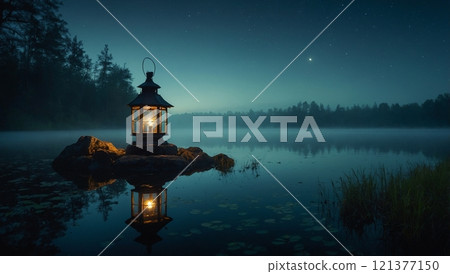 night foggy lake 121377150