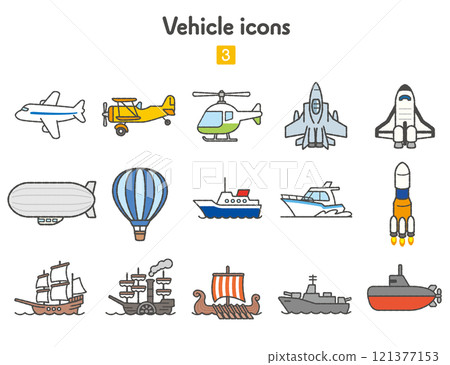 Airplane and ship icon collection 121377153