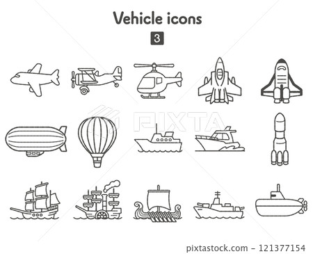 Airplane and ship icon collection 121377154