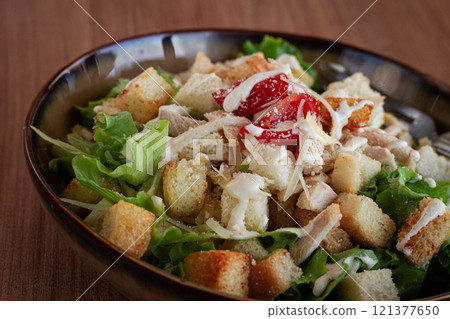 classic Caesar salad, close-up, natural light, selective focus, horizontal, classic Caesar salad, close-up, natural light, selective focus, horizontal, 121377650