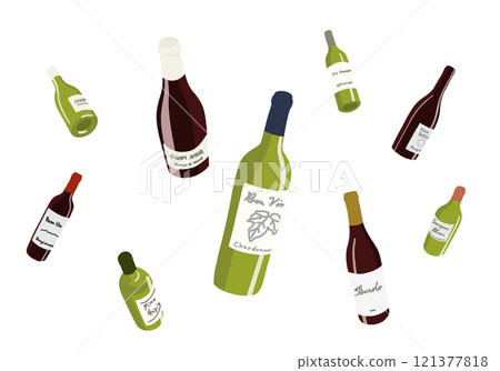 Red and white wine bottles illustration 121377818