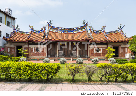 Building view of the Huangxi Academy (Wenchang Temple) in Taichung, Taiwan. The temple worshiped Wenchang Dijun. 121377898