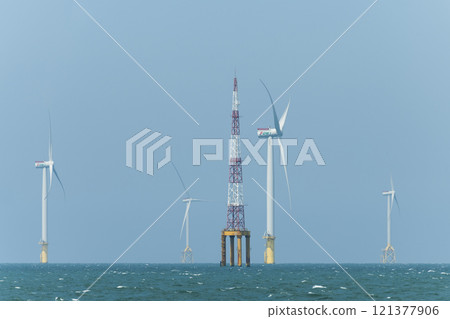 View of the Offshore wind power systems off the western coast of Taiwan. View of the Offshore wind power systems off the western coast of Taiwan. 121377906