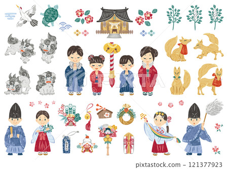 一家人到神社參拜新年的一月元旦插圖集 121377923