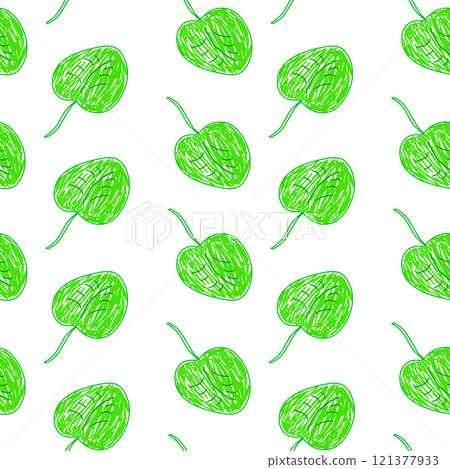 Hand-Drawn Green Leaves Seamless Pattern 121377933
