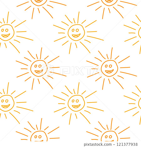 Seamless Pattern of Smiling Suns on White Background Seamless Pattern of Smiling Suns on White Background 121377938