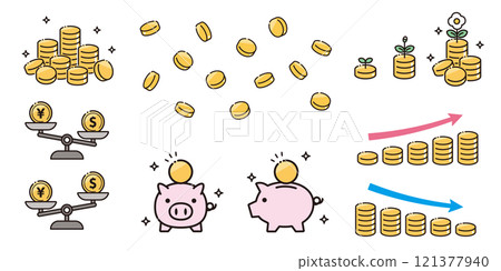 各種情況下金錢和硬幣的簡單向量圖解集 121377940