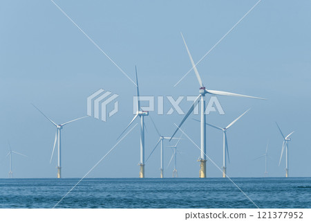 View of the Offshore wind power systems off the western coast of Taiwan. 121377952