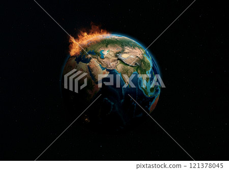 Earth burning due to environmental destruction caused by global warming 121378045