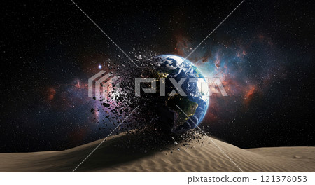 Earth shattered and destroyed on sand dunes 121378053
