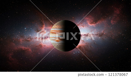 木星漂浮在星雲的背景中 121378067