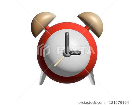 3D gradient red bedside alarm time clock icon with two bells 121379164