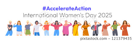 Accelerate Action campaign pose. International Women's Day 2025. Diverse women show solidarity and support to stop discrimination. Collective global activism for women's rights and gender equality Accelerate Action campaign pose. International Women's Day 2025. Diverse women show solidarity and support to stop discrimination. Collective global activism for women's rights and gender equality 121379435