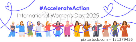 Accelerate Action campaign pose. International Women's Day 2025. Diverse women show solidarity and support to stop discrimination. Collective global activism for women's rights and gender equality Accelerate Action campaign pose. International Women's Day 2025. Diverse women show solidarity and support to stop discrimination. Collective global activism for women's rights and gender equality 121379436