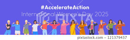 Accelerate Action campaign pose. International Women's Day 2025. Diverse women show solidarity and support to stop discrimination. Collective global activism for women's rights and gender equality Accelerate Action campaign pose. International Women's Day 2025. Diverse women show solidarity and support to stop discrimination. Collective global activism for women's rights and gender equality 121379437