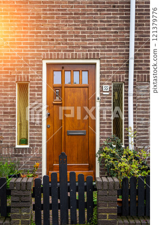 Typical dutch door. Dutch holland architectural detail, a door in Netherlands city. Dutch door 121379776
