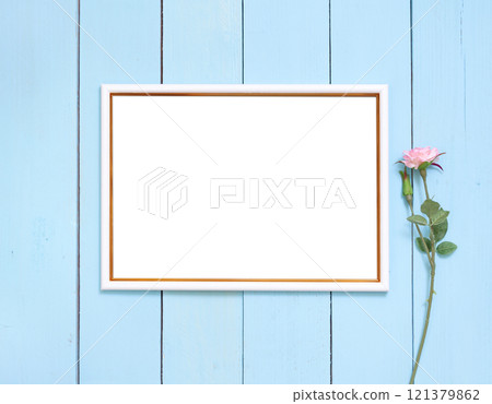 Horizontal White Frame Mockup on Blue Background Horizontal White Frame Mockup on Blue Background 121379862