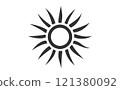 A stylized sun with sharp rays radiating from a central circle 121380092