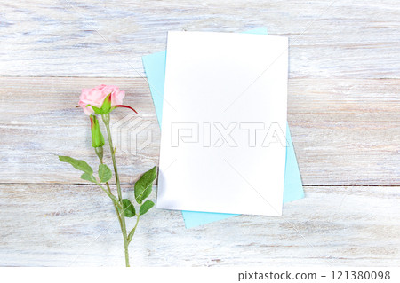 5x7 Card Mockup with Rose Flower 121380098