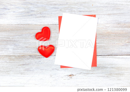 5x7 Card Mockup with Two Red Hearts 121380099