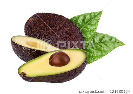 avocado half isolated on white background close up avocado half isolated on white background close up 121380104