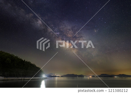 Spring starry scenery in Setouchi: The rising Milky Way and Scorpio 121380212