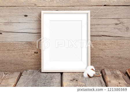Wooden Frame Mockup on Wooden Background Wooden Frame Mockup on Wooden Background 121380369