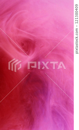 Splash vortex. Ink pigment. Defocused bright pink red paint mist texture cloud vapor steam moving on abstract art background. 121380409