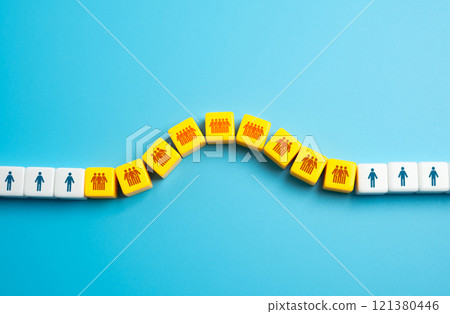 A queue of people. Statistical features and anomalies. Delays and waiting. High human traffic. Large number of visitors on the timeline. Sociological data. 121380446