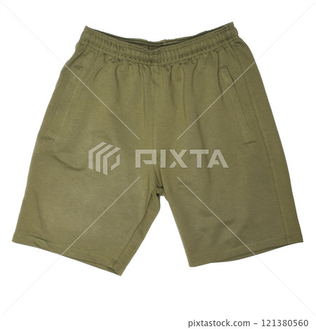 Green shorts on white background. Child Sport shorts. 121380560