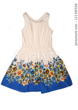 Beautiful summer elegant dress. Festive dress without sleeves. Beautiful summer elegant dress. Festive dress without sleeves. 121380589