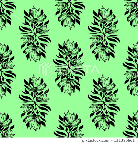 simple seamless pattern of black flowers on a green background, texture, design simple seamless pattern of black flowers on a green background, texture, design 121380661
