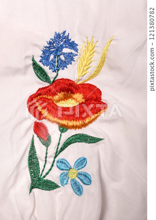 Fragment of linen embroidered shirt for a girl. Fragment of linen embroidered shirt for a girl. 121380782