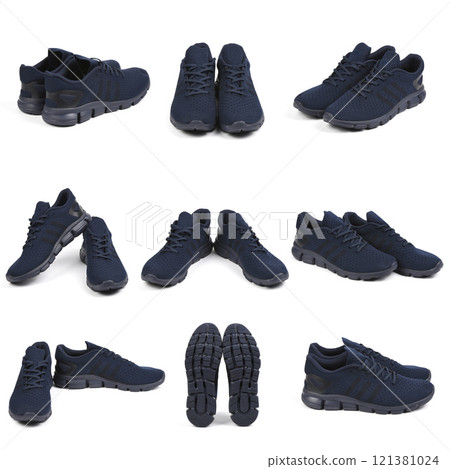 Nine Blue summer sneaker made of mesh fabric, with a thick sole, isolate on a white background. 121381024
