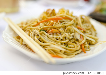 Chinese noodles with shrimps Chinese noodles with shrimps 121381049
