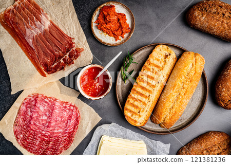 Assorted delicious baguette sandwiches Assorted delicious baguette sandwiches 121381236