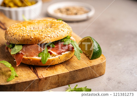 Sandwich with ricotta and prosciutto Sandwich with ricotta and prosciutto 121381273