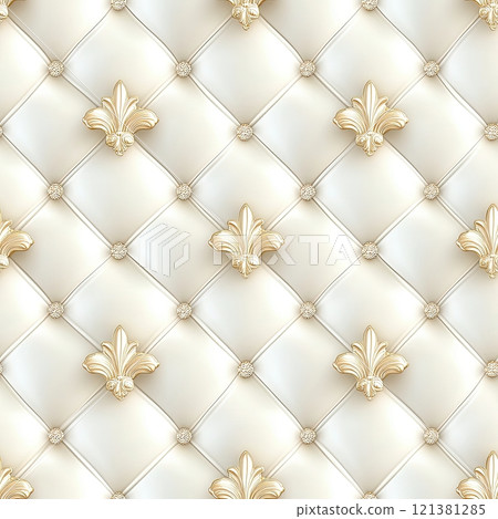 Elegant seamless White Tufted Leather Pattern with Gold Lily Flower Designs Elegant seamless White Tufted Leather Pattern with Gold Lily Flower Designs 121381285