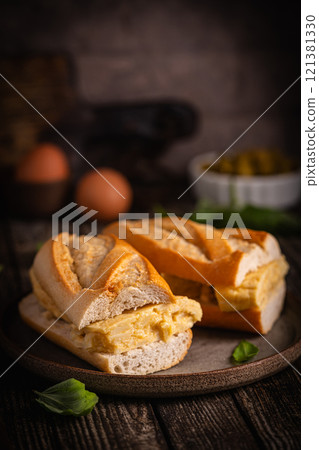 Spanish potato omelette sandwich 121381330