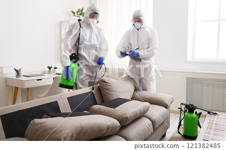Home disinfection by cleaning service, surface treatment from coronavirus, steam disinfection Home disinfection by cleaning service, surface treatment from coronavirus, steam disinfection 121382485